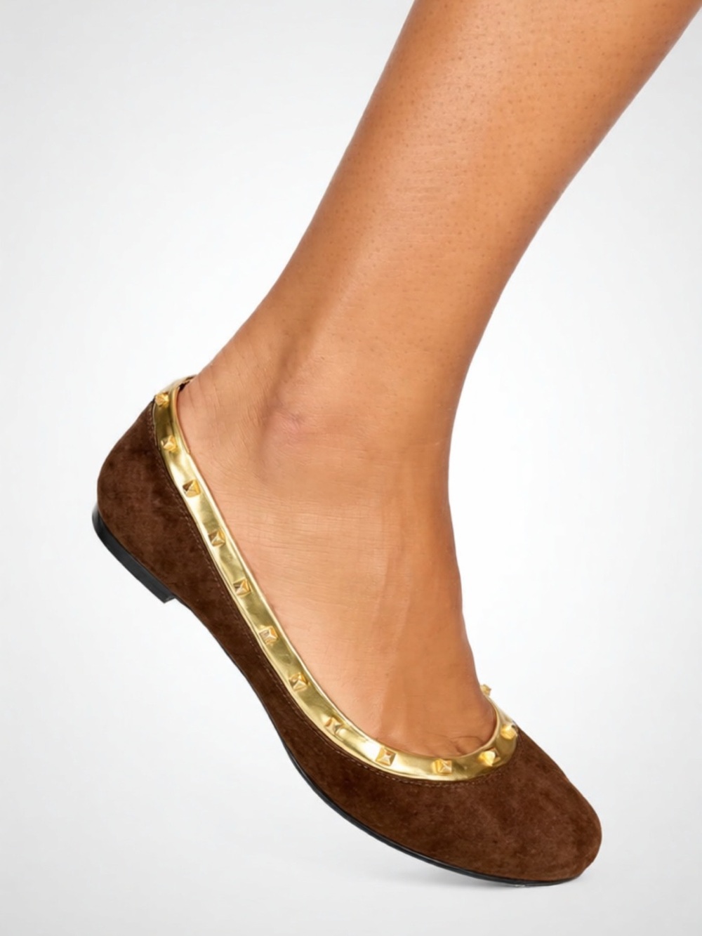 Cole Haan Brown Suede Ballet Flat with Gold Stud Trim
